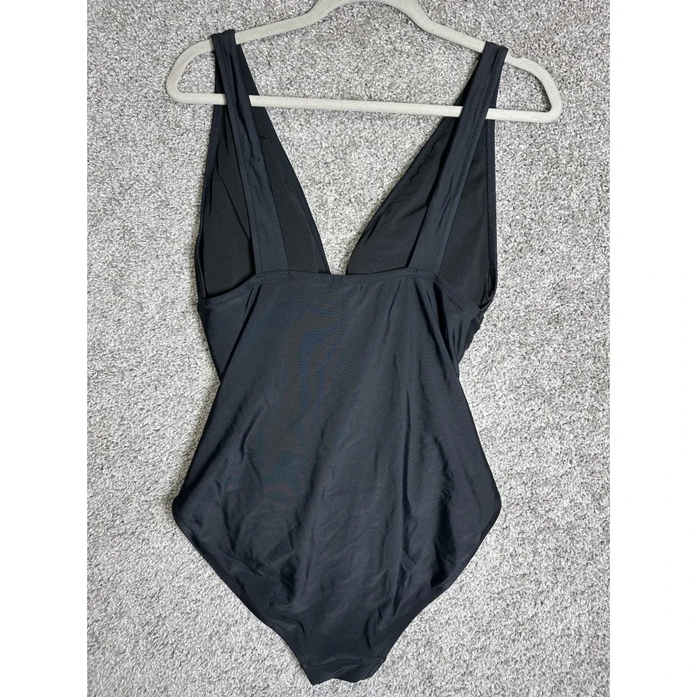 J.Crew Black‎ Ruched One Piece Swimsuit Plunge V Neck Size M